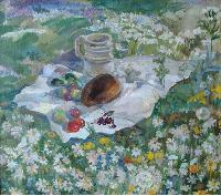 Still life in a chamomile field